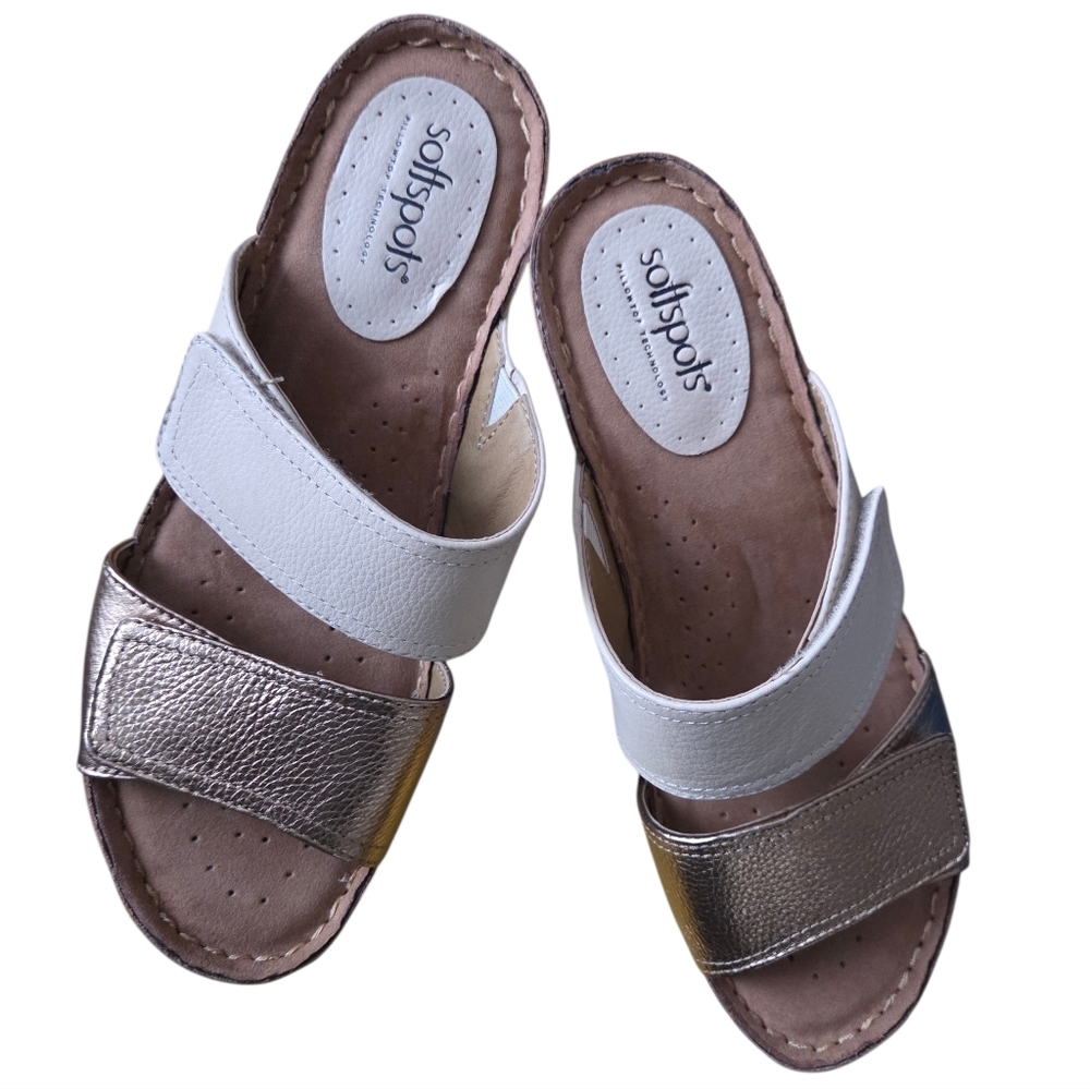 Softspots - NEW Panama 7337103 Womens Beige Leather Wedges Sandals Shoes - Picture 5 of 10
